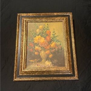 Framed Floral Artwork with Gold and Black Frame